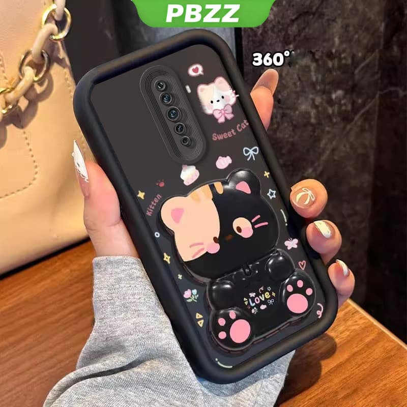PBZZ FOR เคส สําหรับ OPPO reno 2F reno2 F reno 2 F reno 2 เคสโทรศัพท์ Softcase ซิลิโคนกันกระแทกออกแบบใหม่ความงามการ์ตูนแมวพร้อมที่วางสําหรับกระจก JTMMZJ01 รูปที่ 3