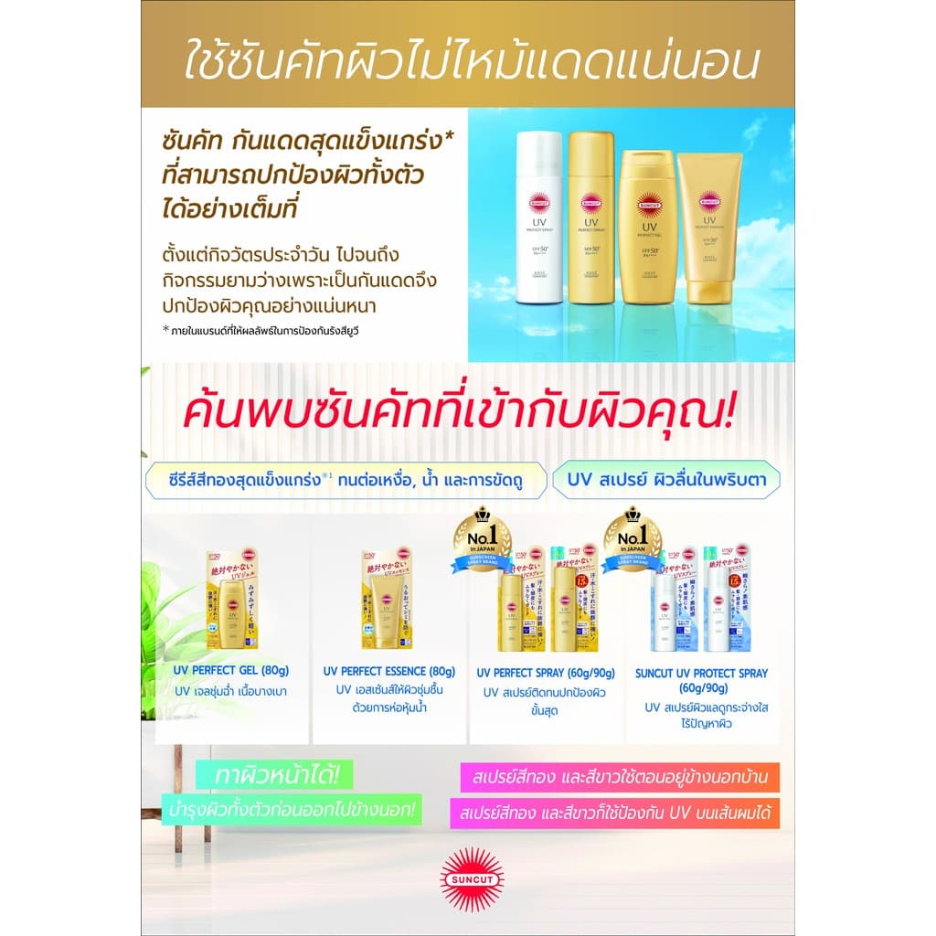 MORITOMO Official - SUNCUT Uv Perfect Essence SPF50+ Pa++++ 80 / เอสเซ้นส์ป้องกันแดด ชุ่มชื้น สำหรับทาผิวหน้า และผิวกาย รูปที่ 5