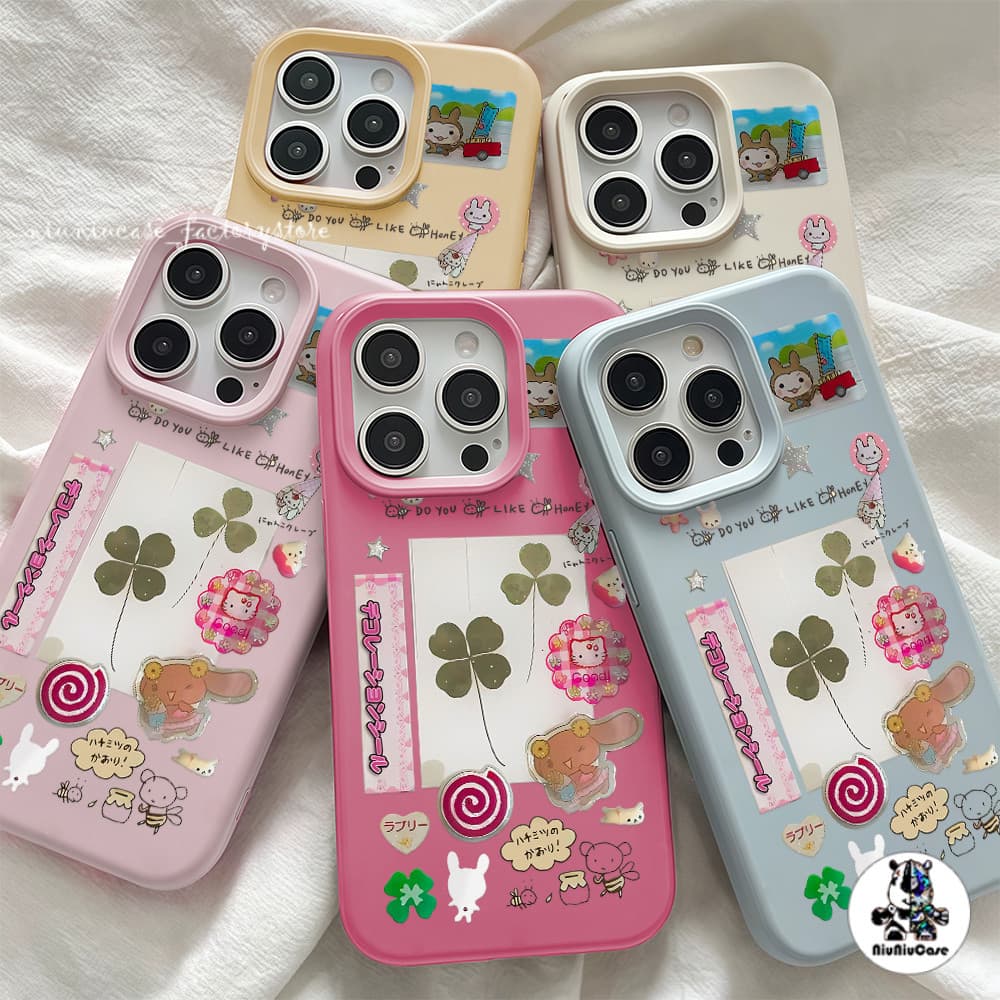 การ์ตูนโคลเวอร์โชคดี Case เคสไอโฟน For iPhone 11 17 16 15 12 13 14 15 Pro Max XR X XS Max 7 8 16 Plus เคสมือถือ สีพื้น รูปที่ 1