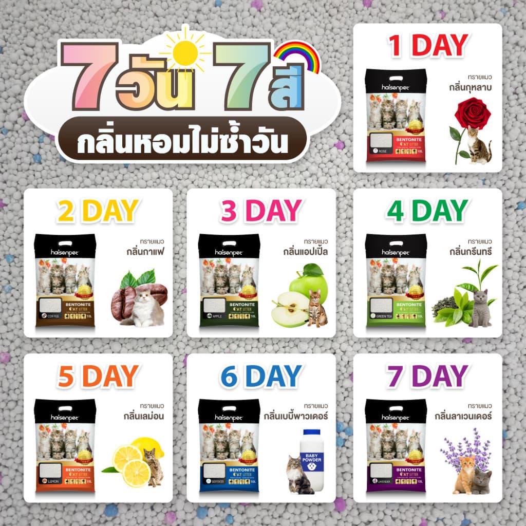 Haisenpet ทรายแมว ไฮเซ่นเพ็ท เบนโทไนท์ 10 ลิตร ฝุ่นน้อย 7กลิ่นหอมนาน7วัน รูปที่ 4