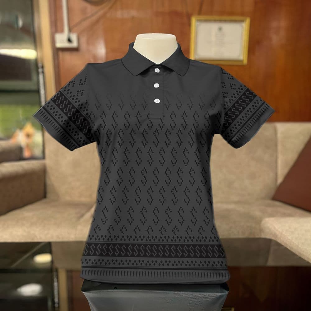 เสื้อโปโลสีดำ เสื้อโปโล unisex ลายไทย แขนสั้น เสื้อเชิ้ตทรงเข้ารูปสำหรับใส่ในชีวิตประจำวัน รูปที่ 5