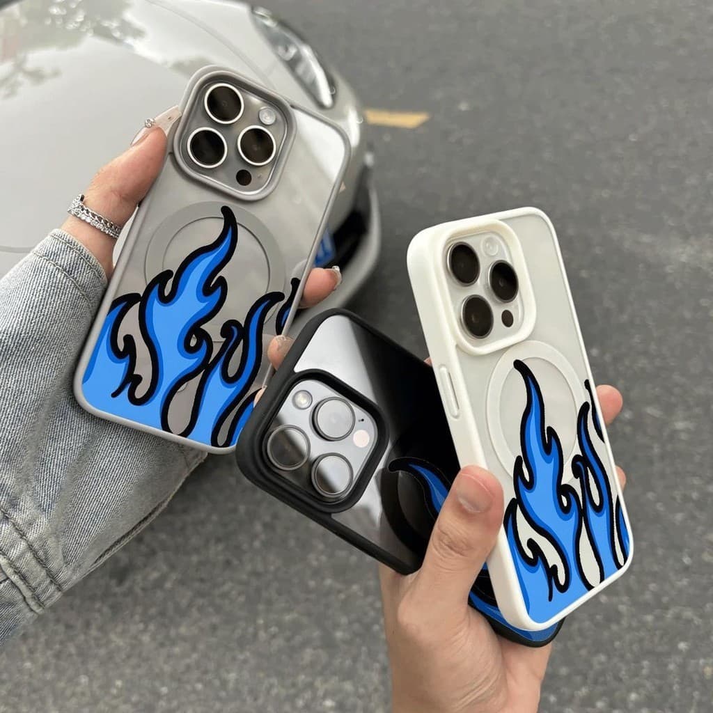 เปลวไฟสีฟ้าเรียบง่ายเย็นอินเทรนด์เคสโทรศัพท์โปร่งใสเข้ากันได้กับ iPhone 13Promax 15Pro 16 14 12Pro 11 ป้องกันสีเหลืองถึง รูปที่ 2