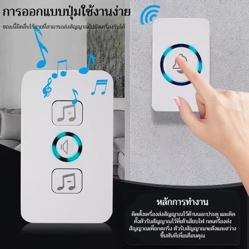 กริ่งประตูไร้สาย ระยะการใช้งาน 10-15 เมตร กันน้ำและฝุ่น ริงโทน 38 เสียง ติดตั้งง่ายมาก ไม่ต้องเจาะ รูปที่ 7