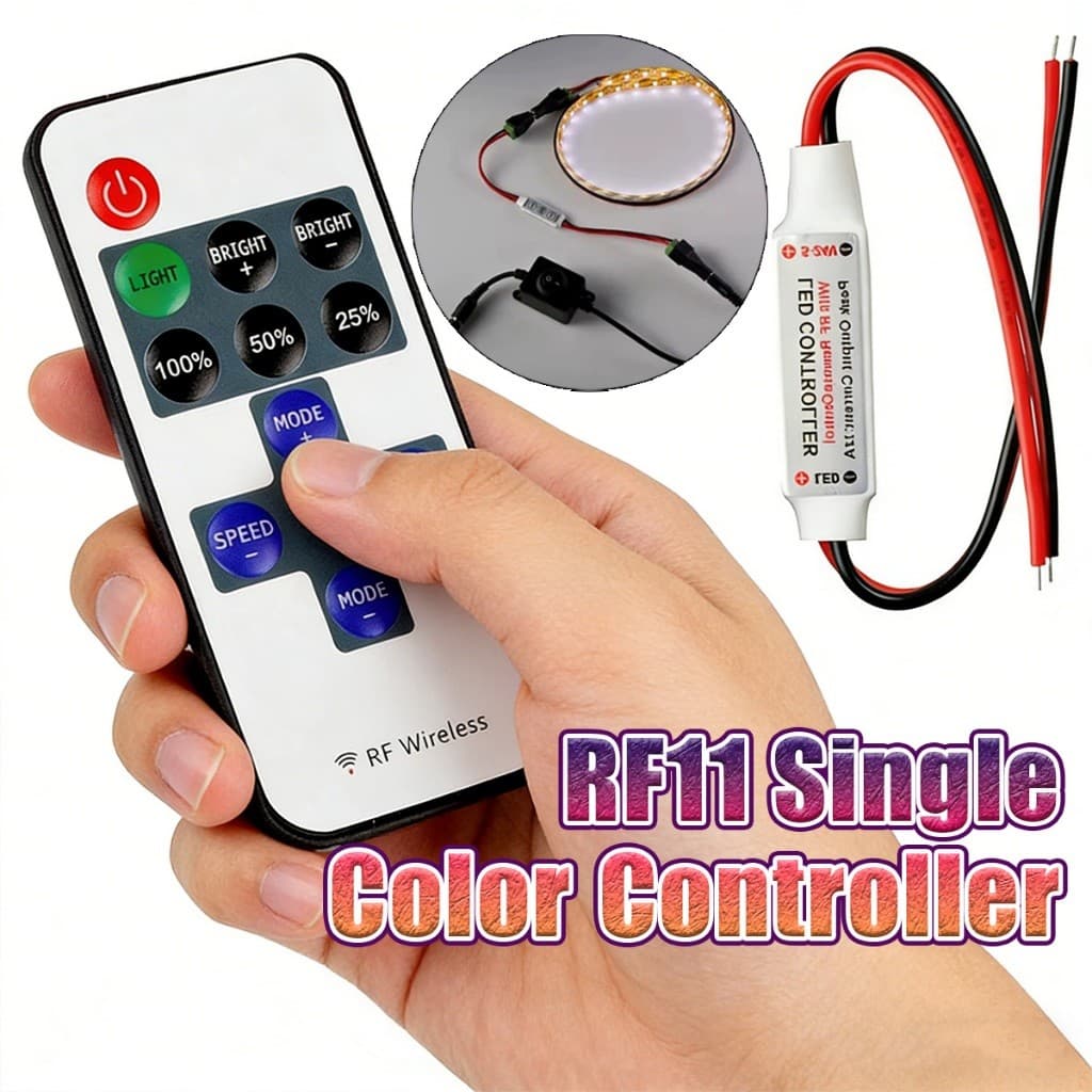 ร้านคนไทย！ RF11 12V รีโมทคอนโทรลไร้สาย Controller Dimmer หัวสองด้าน อุปกรณ์เสริม สําหรับ Mini LED Strip Light รูปที่ 3