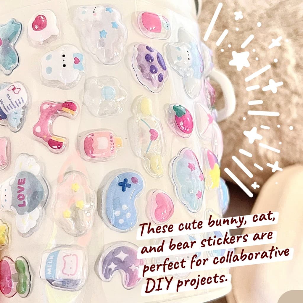 สติ๊กเกอร์นูน 3D สติ๊กเกอร์ Sticker PVC น่ารักกันน้ำ ตกแต่ง ไดอารี่ 3D สติกเกอร์บรรเทา ลายน่ารักลายน่ารักคิทตี้ สัตว์คริสตัล รูปที่ 5