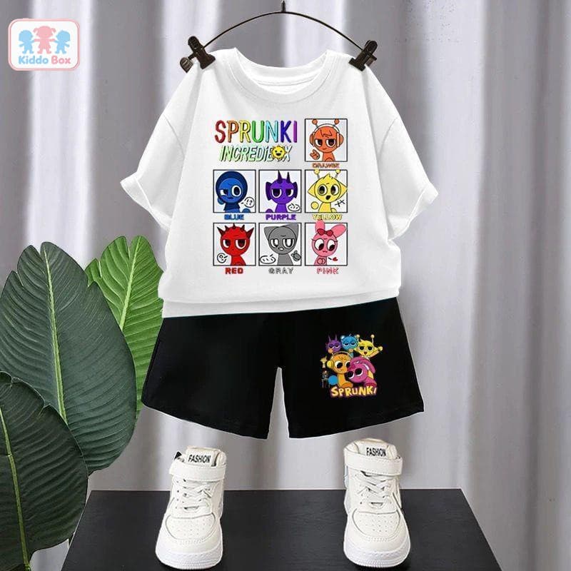 2ชิ้น ชุดแขนสั้นเด็ก Rhythm Box Sprunki ชุดเสื้อยืดแขนสั้นการ์ตูนอนิเมะสองชิ้น เซ็ตชุด รูปที่ 2