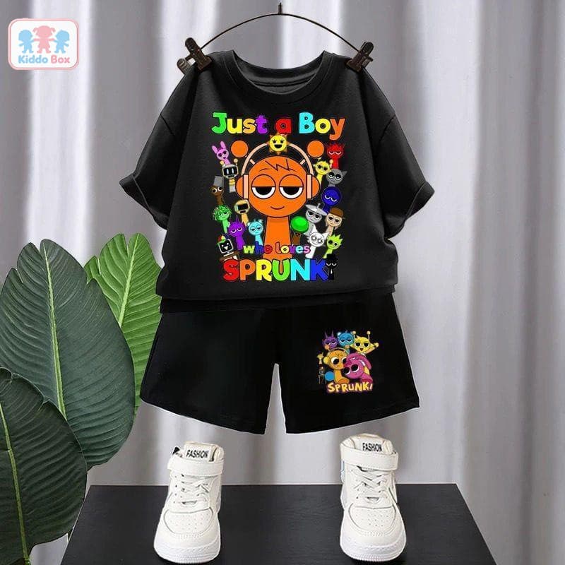 2ชิ้น ชุดแขนสั้นเด็ก Rhythm Box Sprunki ชุดเสื้อยืดแขนสั้นการ์ตูนอนิเมะสองชิ้น เซ็ตชุด รูปที่ 5