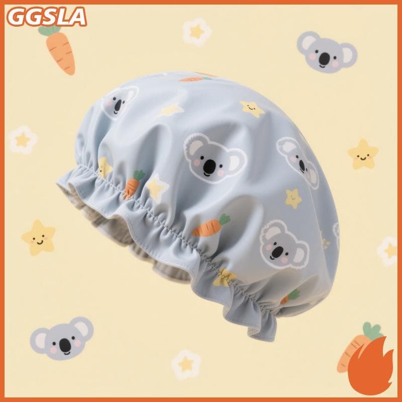 GGSLA 1 ชิ้นผู้หญิงหมวกอาบน้ํากันน้ํากว้างวงยืดหยุ่นนํามาใช้ใหม่ห้องน้ําถ้วยการ์ตูนแมวหมีสุนัขหมวกอาบน้ําอุปกรณ์ห้องน้ําใหม่ รูปที่ 3