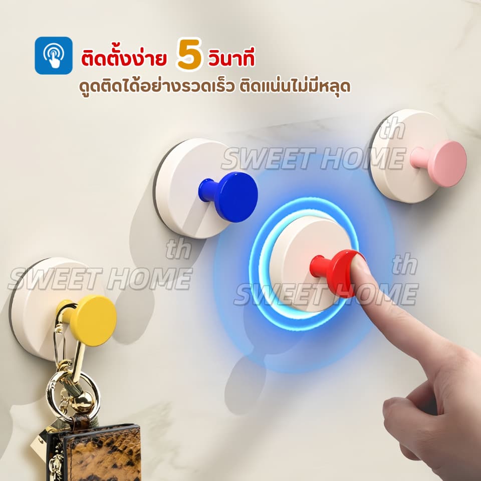 ตะขอแขวนของแบบสูญญากาศ ไร้กาว ไม่ต้องเจาะผนัง ถอดออกได้ นำกลับมาใช้ได้ ตะขอติดผนัง ที่แขวนของอเนกประสงค์ ไม้แขวนผ้า รูปที่ 3
