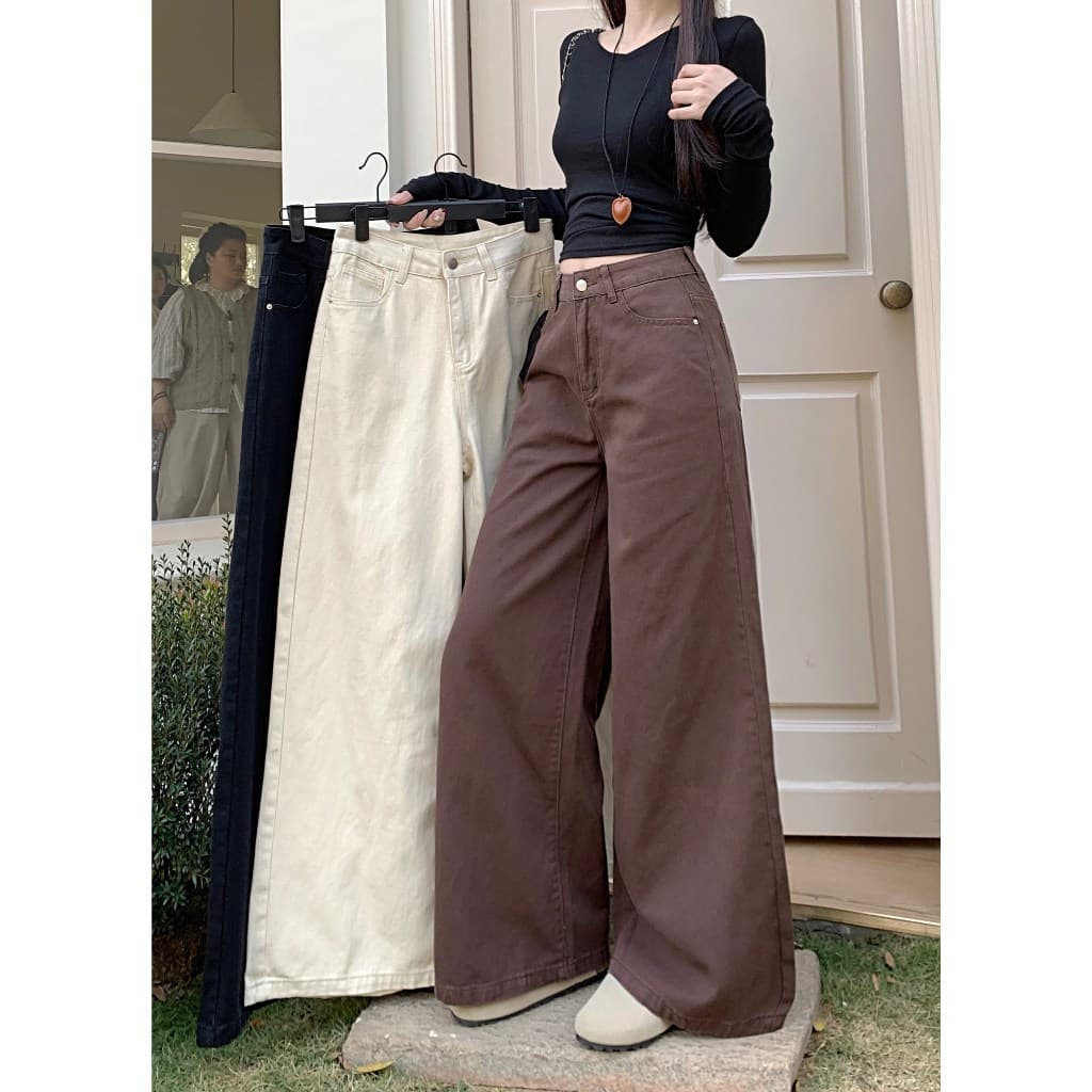 Bella Shop ยีนส์ขากระบอก S-XL กางเกงยีนส์ผู้หญิง เอวสูงสไตล์เรโทรทรงหลวม อินเทรนด์ สไตล์เกาหลีเรียบง่าย รูปที่ 1