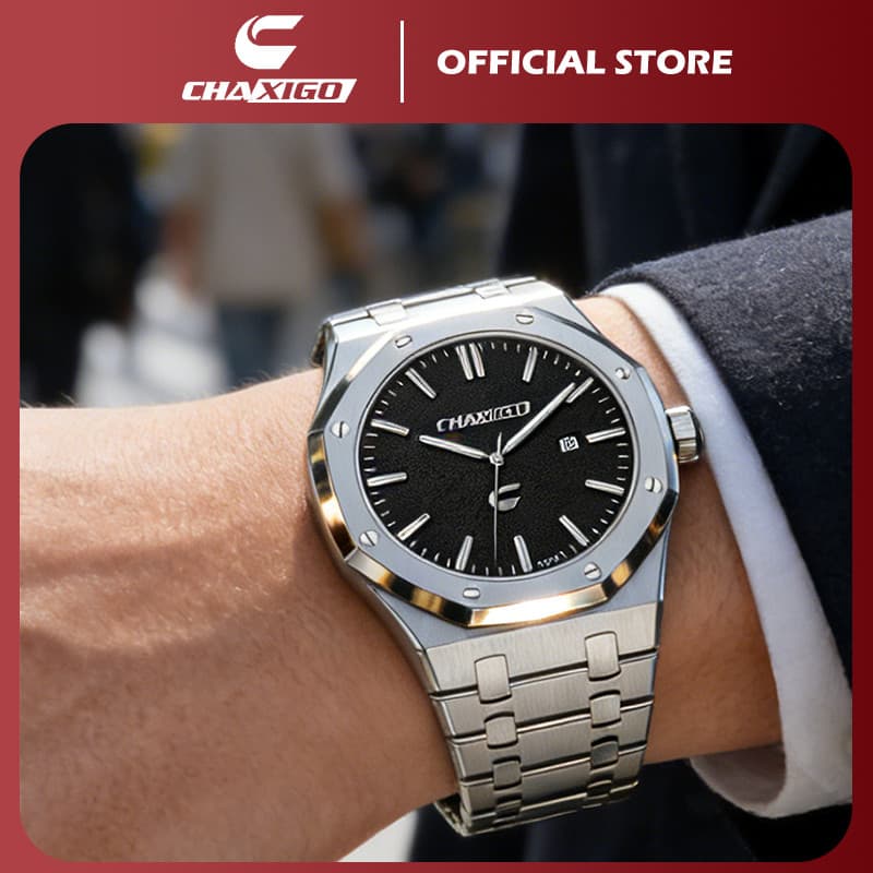 CHAXIGO นาฬิกาผู้ชาย กันน้ำ 100% ดีไซน์พรีเมียม ตัวเรือนสแตนเลส แสดงวันที่ กระจกแร่ สไตล์ธุรกิจ CA043songkran รูปที่ 1