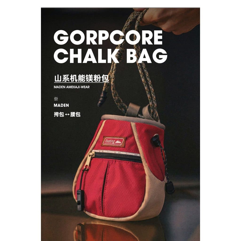 MADEN Men American Mountain Style Chalk Bag Outdoor Crossbody Bag Red Portable Open Top Storage Bag รูปที่ 9