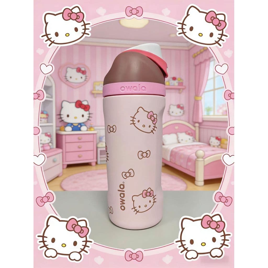 Hello Kitty x Owala FreeSip 16oz ขวดน้ําสแตนเลสรุ่น Limited Edition – แก้วน้ํากันรั่วพร้อมหลอดในตัว, ฉนวนติดผนังสองชั้นสําหรับเล่นกีฬา, โรงเรียนและการเดินทาง, ปลอดสาร BPA รูปที่ 2