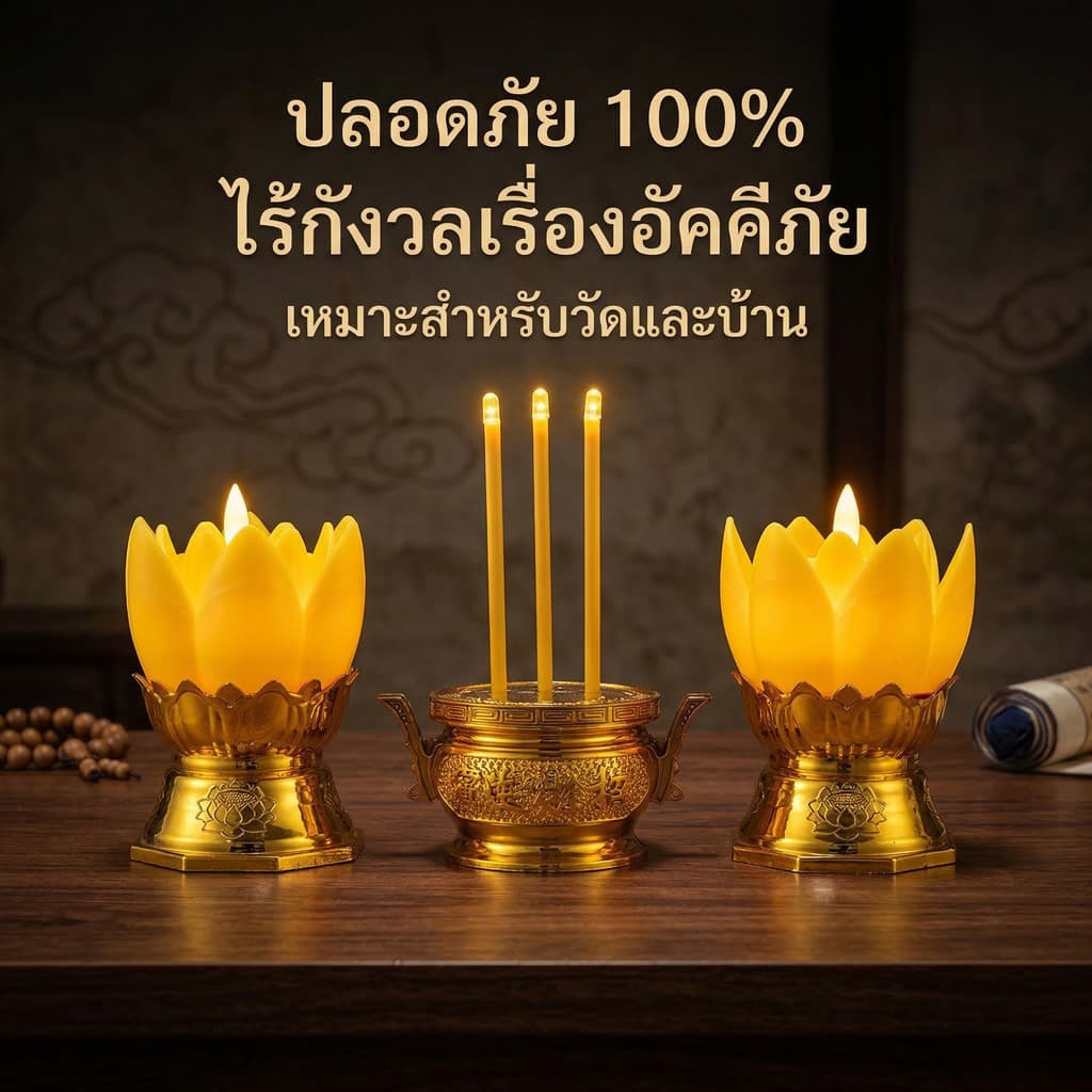 ชุดเชิงเทียนไฟฟ้า ชุดกระถางรูป ชุดธูป เชิงเทียนดอกบัวไฟฟ้า กระถางธูปไฟฟ้า LED เชิงเทียนปลอม เทียนปลอมใส่ถ่าน รูปที่ 8