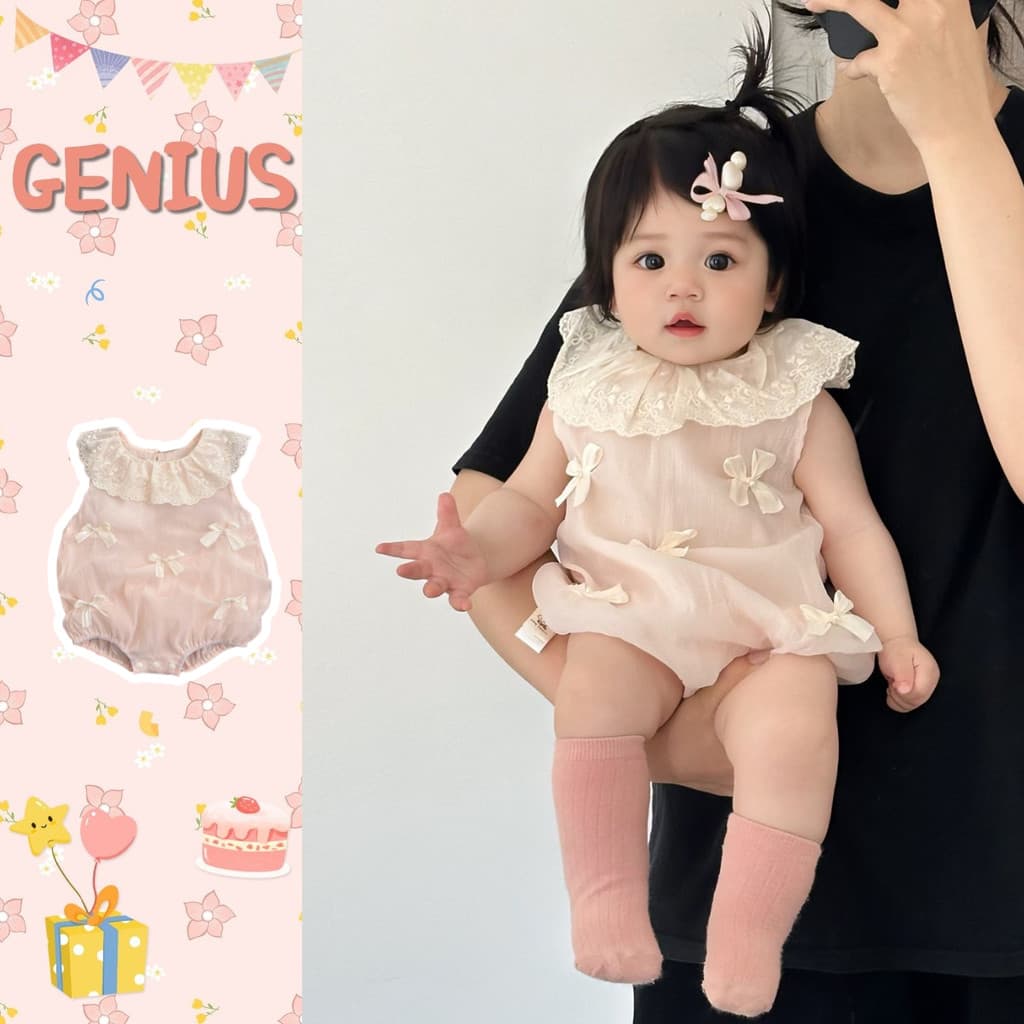 ซูเปอร์ฝัน0-24เดือนแขนกุดบอดี้สูทลูกไม้ปกสีชมพูโบว์เด็กสาววันเกิดเสื้อผ้าบางชั้น ก ผ้าฝ้ายสไตล์เกาหลี ชุดรอมเปอร์ รูปที่ 1