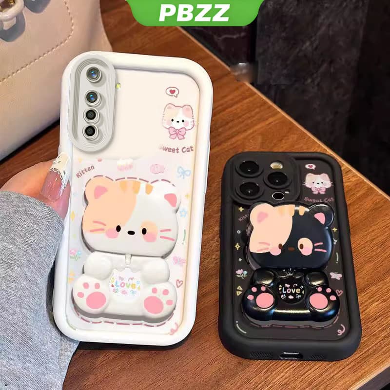 PBZZ FOR เคส เคสสําหรับRealme 6 pro realme 6 เคสโทรศัพท์Softcaseซิลิโคนกันกระแทกดีไซน์ใหม่ความงามการ์ตูนแมวพร้อมที่วางสําหรับกระจกJTMZJ01 รูปที่ 6