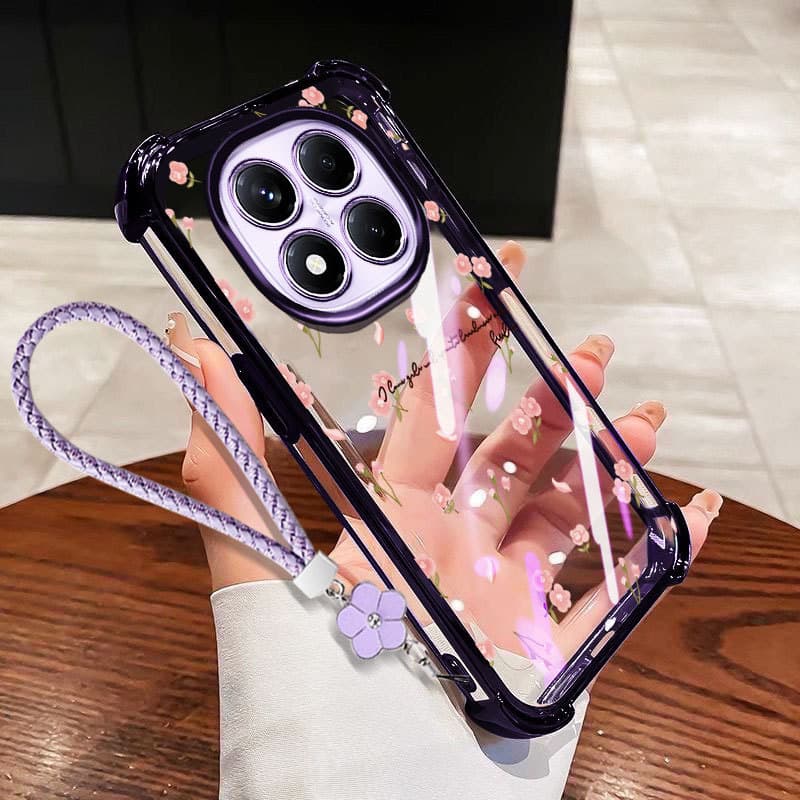 VRQR สําหรับ Xiaomi Redmi Note 15 Pro Plus หมายเหตุ 15 Pro + 5G 4G Poco M8 Pro 5G พิมพ์ดอกไม้กันกระแทกใสเคสโทรศัพท์พร้อมเชือกดอกไม้ รูปที่ 2