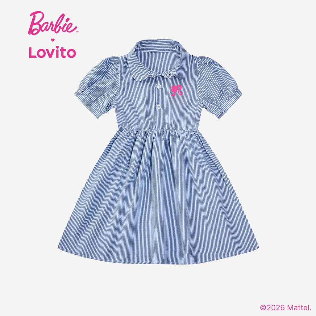 Barbie™ X Lovito Kids Elegant เดรสสีฟ้าสําหรับฤดูใบไม้ผลิ/ฤดูร้อนสําหรับเด็กผู้หญิง LB1AD006 รูปที่ 5