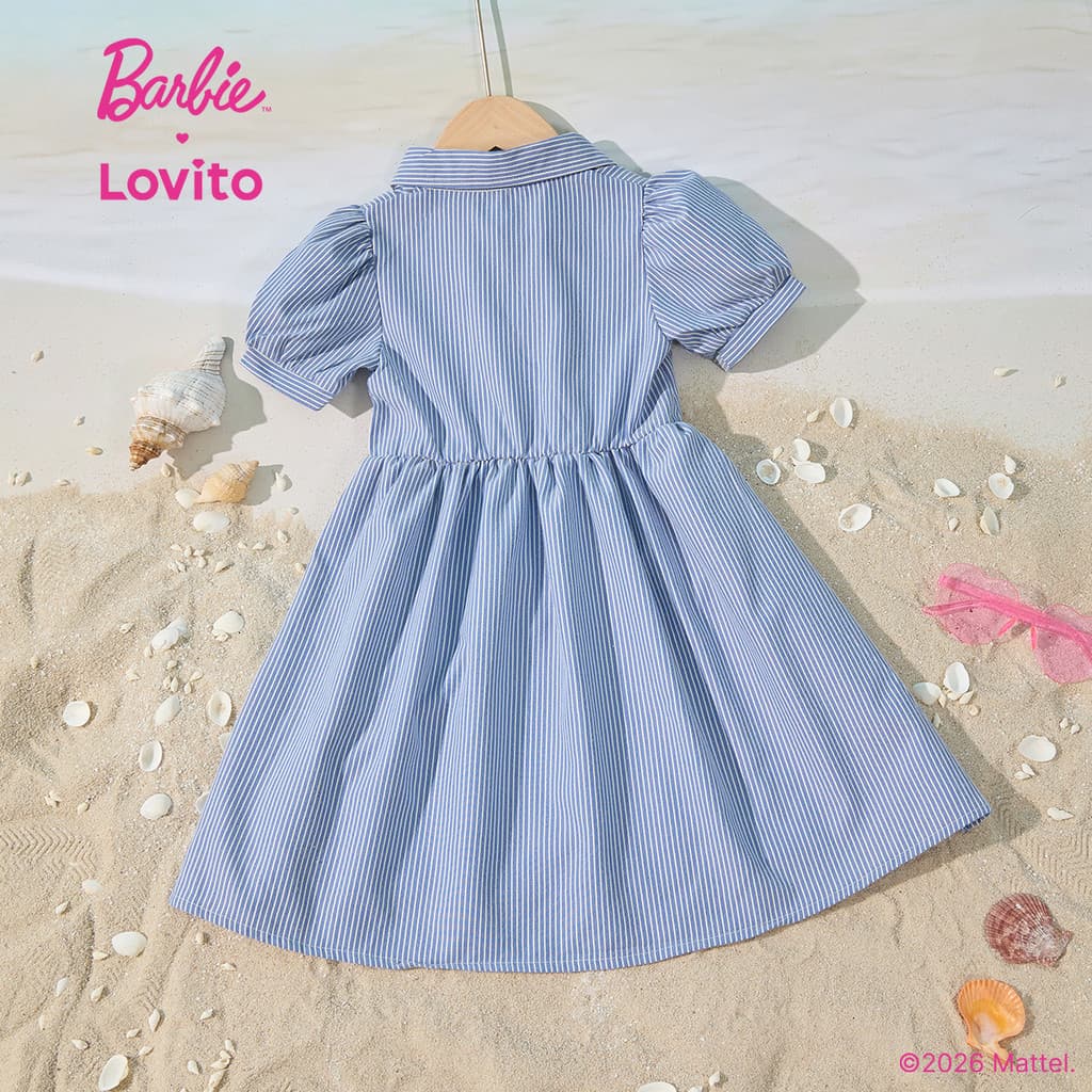 Barbie™ X Lovito Kids Elegant เดรสสีฟ้าสําหรับฤดูใบไม้ผลิ/ฤดูร้อนสําหรับเด็กผู้หญิง LB1AD006 รูปที่ 4