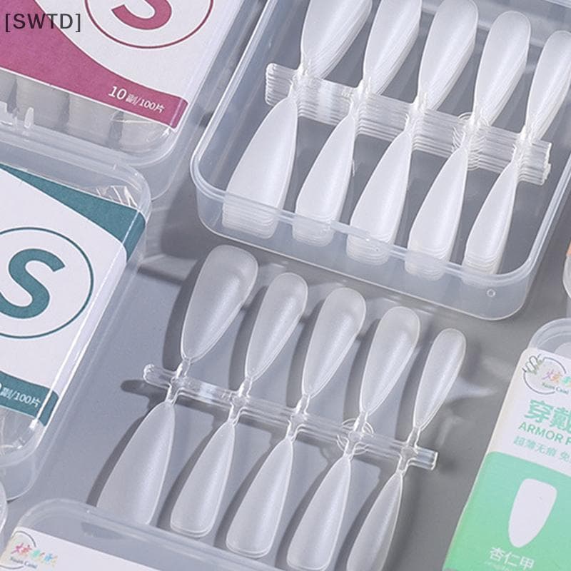 SWTD เล็บปลอมกดบนบางเฉียบ 100 ชิ้น พร้อมแผ่นเจลใส ระบบขยายเล็บ อุปกรณ์ศิลปะ รูปที่ 3
