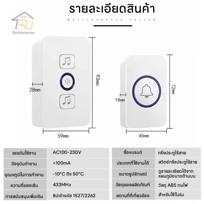 กริ่งประตูไร้สาย กริ่งไร้สาย ออดไร้สายปรับ 180M ริงโทน 61เสียง คุณภาพเสียงคมชัดติดตั้งง่าย รูปที่ 9