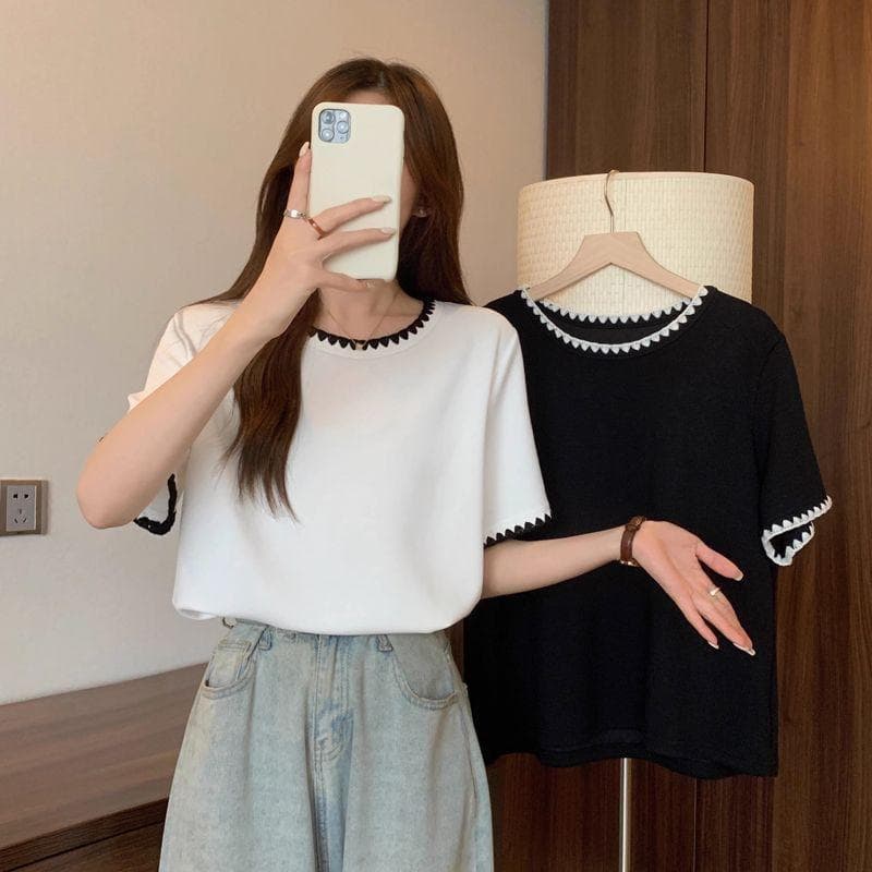 เสื้อสตรีแขนสั้นทรงหลวมขนาดใหญ่ เสื้อยืดฤดูร้อน เสื้อท่อนบนซ่อนหน้าท้อง รูปที่ 2
