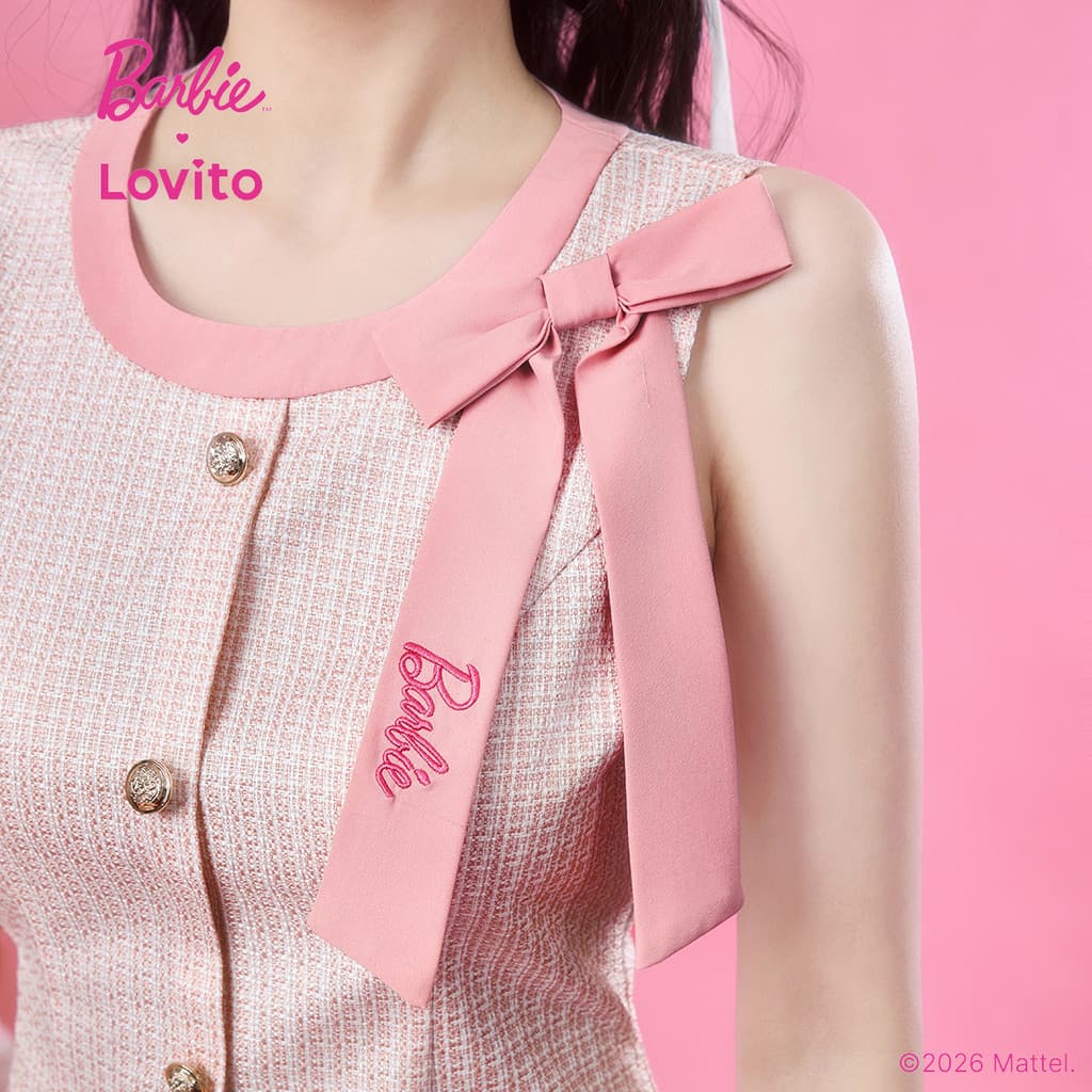 Barbie™ X Lovito เดรสลำลองสีชมพูสำหรับผู้หญิง ดีไซน์สวยหรู ปักลายหวานๆ สีสันสดใส เหมาะสำหรับฤดูใบไม้ผลิ/ฤดูร้อน LB1AD033 รูปที่ 6