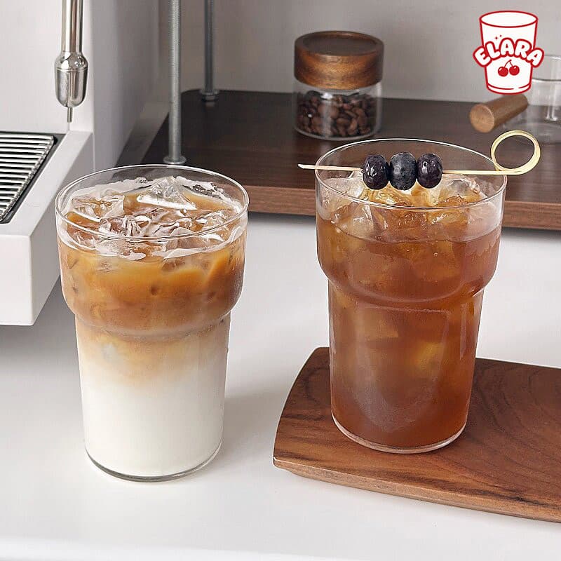 แก้วสไตล์เรียบง่ายส่วนตัว หนาแน่น ทนทาน 450ml เหมาะกาแฟเย็น นม น้ำผลไม้ คาเฟ่ บ้าน รูปที่ 1