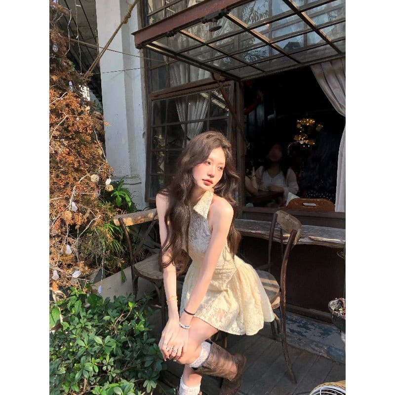 เดรส เดรสออกงาน คอปก แขนกุด ลูกไม้สีขาว กระชับสั้น หวานๆ หวานๆสไตล์เจ้าหญิง เหมาะสำหรับใส่ออกงาน รูปที่ 7
