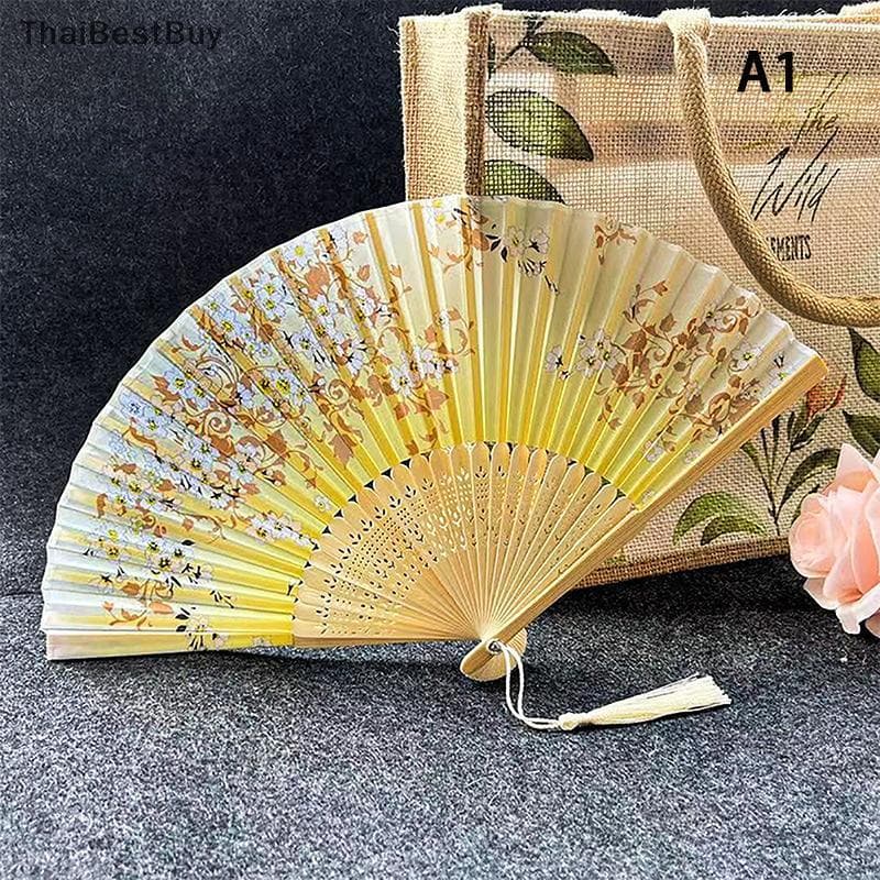 Thaibestbuy พัดลมพับผ้าไหมสไตล์วินเทจจีนญี่ปุ่นรูปแบบศิลปะงานฝีมือของขวัญตกแต่งบ้านพัดมือเต้นรำใหม่ รูปที่ 8