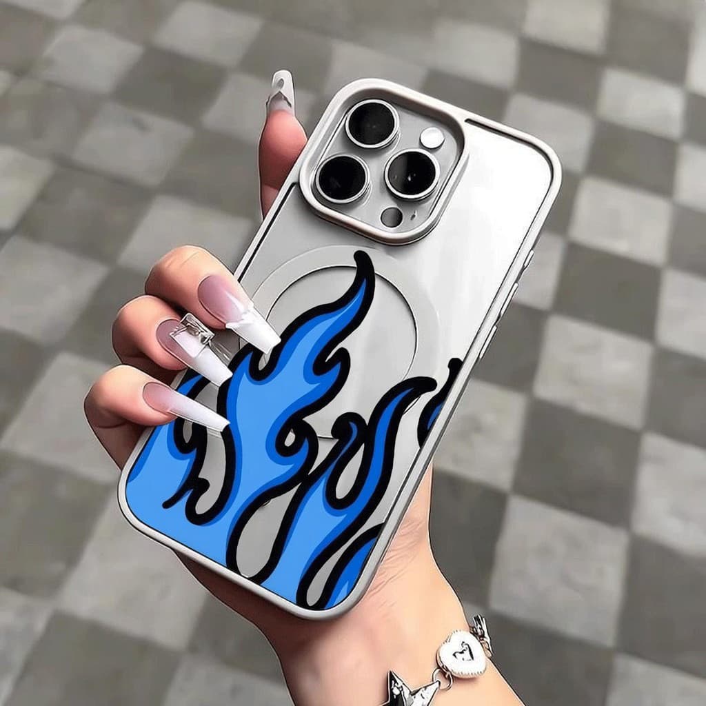 เปลวไฟสีฟ้าเรียบง่ายเย็นอินเทรนด์เคสโทรศัพท์โปร่งใสเข้ากันได้กับ iPhone 13Promax 15Pro 16 14 12Pro 11 ป้องกันสีเหลืองถึง รูปที่ 9