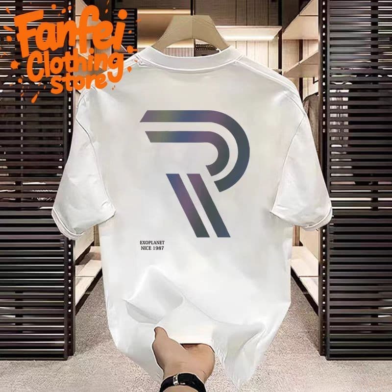 Fanfei เสื้อยืดผู้ชาย รูปแบบตัวอักษร "R" ส่วนบุคคล รูปที่ 3