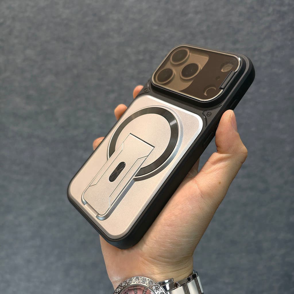 หรูหราขาตั้งพับในตัวสร้างสรรค์พลิกเลนส์ป้องกันป้องกันลายนิ้วมือเคสโทรศัพท์แม่เหล็กสําหรับiPhone 11 12 13 14 15 16 17 Pro Max Air Plusกันกระแทกกลับกรณี รูปที่ 8