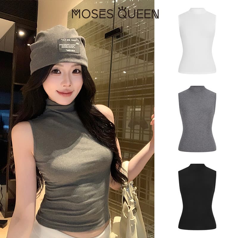 MOSESMQUIN ท้อปผู้หญิง คอเต่า แขนกุด สองด้านได้ นุ่ม สบาย และกระชับ เหมาะสำหรับสวมใส่ในทุกวันและโอกาสพิเศษ #63574 รูปที่ 3