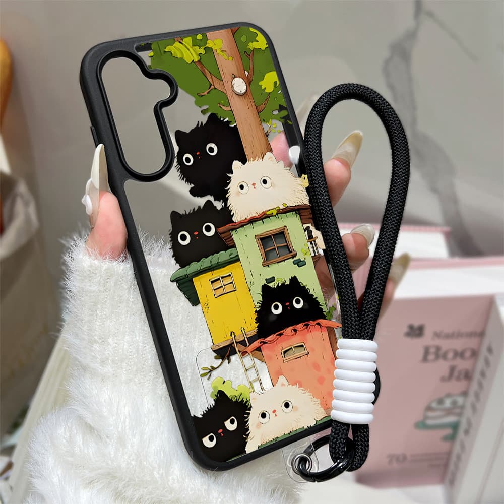 แมวน่ารัก เคส For Samsung A57 A17 A06 A07 A16 A05 A05S A36 A55 A54 A15 A56 A35 A34 A25 S26 S24 อะคริลิกฝ้า เคสโทรศัพท์ รูปที่ 7