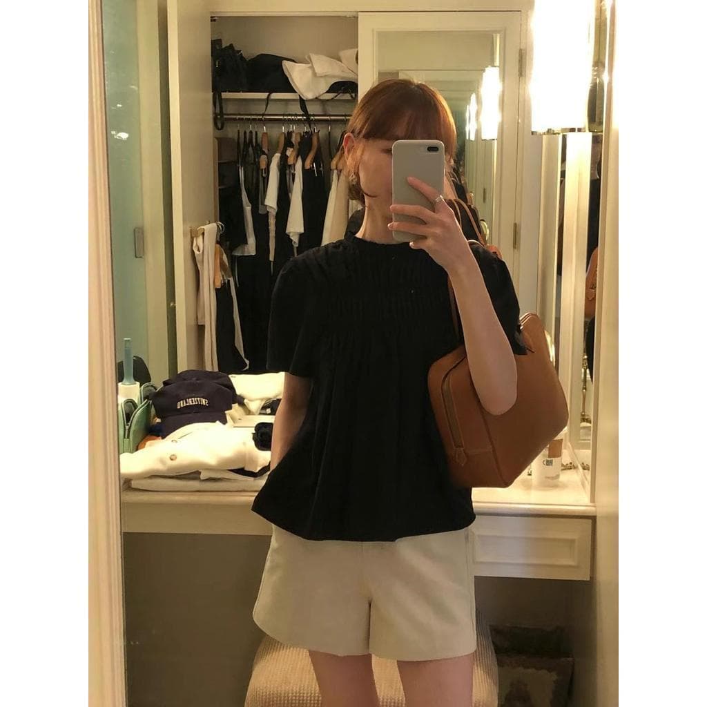 Baby Grape เสื้อเชิ้ตแขนพองผู้หญิง แขนสั้น เสื้อทรงหลวม ลำลอง ลูกไม้ ระบาย สไตล์เกาหลี#W628 รูปที่ 3