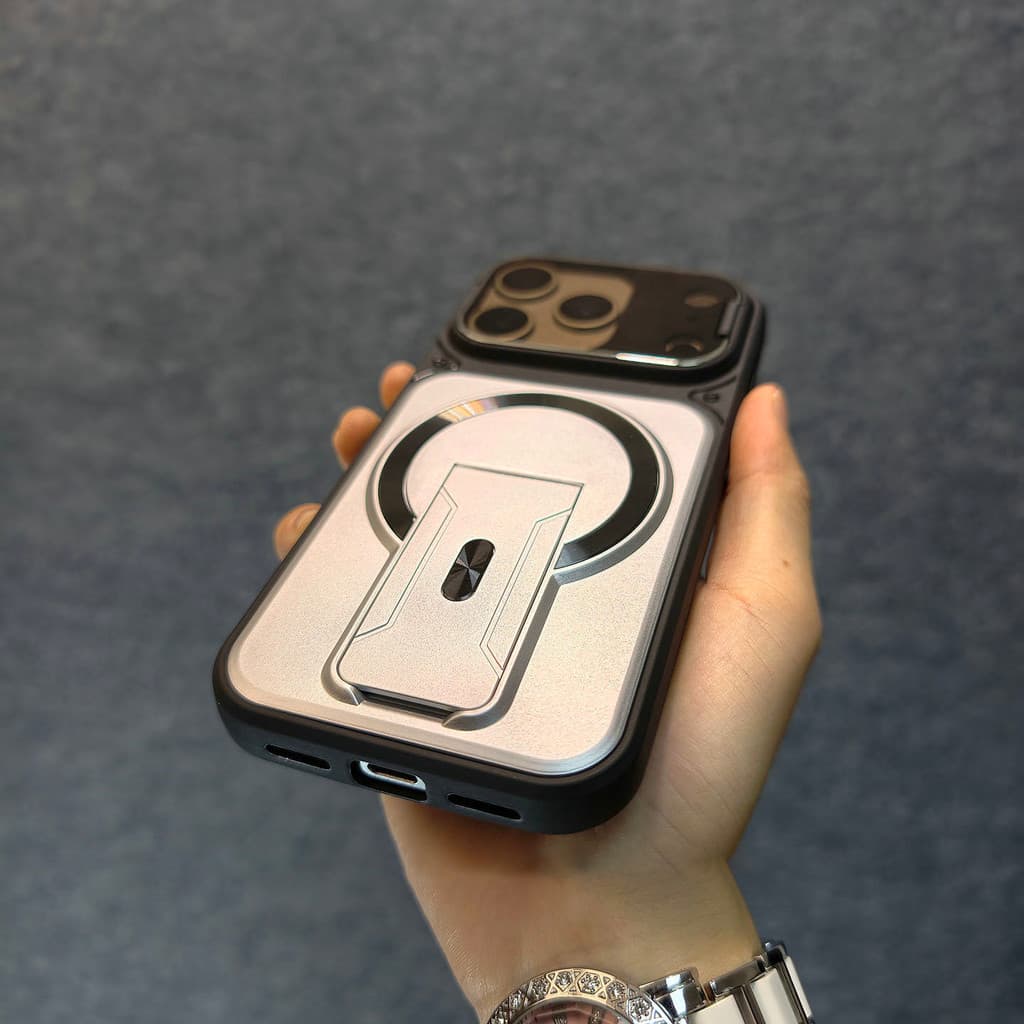 หรูหราขาตั้งพับในตัวสร้างสรรค์พลิกเลนส์ป้องกันป้องกันลายนิ้วมือเคสโทรศัพท์แม่เหล็กสําหรับiPhone 11 12 13 14 15 16 17 Pro Max Air Plusกันกระแทกกลับกรณี รูปที่ 9