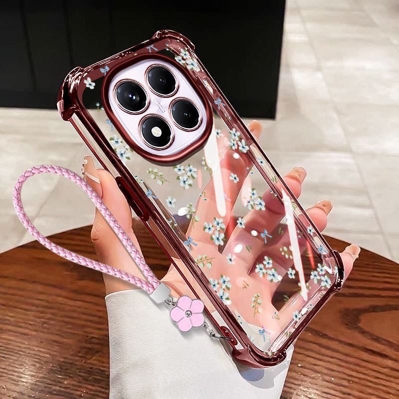 VRQR สําหรับ Xiaomi Redmi Note 15 Pro Plus หมายเหตุ 15 Pro + 5G 4G Poco M8 Pro 5G พิมพ์ดอกไม้กันกระแทกใสเคสโทรศัพท์พร้อมเชือกดอกไม้ รูปที่ 6