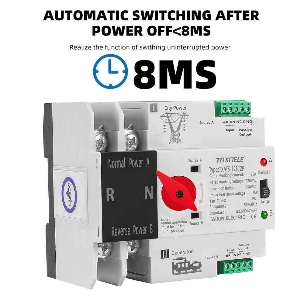 ATS สลับไฟ ATS Automatic Dual Power Transfer Switch 2P 63A/100A สลับไฟเร็ว น้อยกว่า 30ms รูปที่ 2