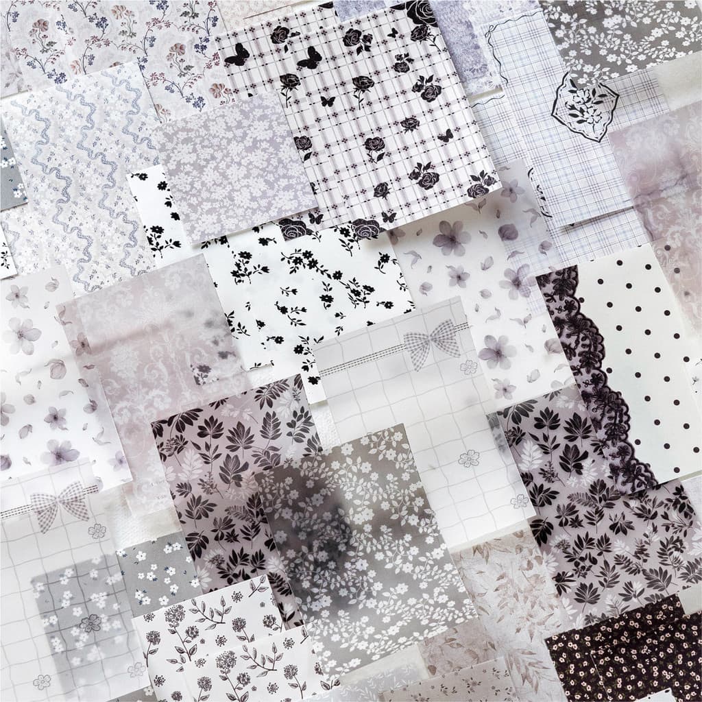 QOUZMO Mixed Paper Floral Material Pack | 6รูปแบบ52แผ่นวินเทจวารสารตกแต่ง รูปที่ 4