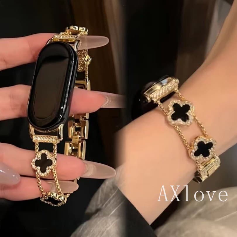 เพชร Four-leaf Clover สําหรับ Xiaomi Mi Band 10 9 8 Pro Watchband สร้อยข้อมือโลหะ Correa สําหรับ Redmi นาฬิกา 4 5 6 Starp รูปที่ 1