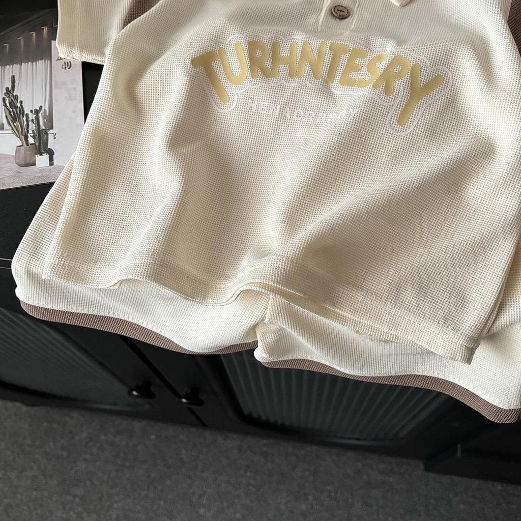 Dolemi Baby ชุดเซตเด็ก 2 ชิ้น เสื้อโปโล กางเกงขาสั้น สีครีม สีน้ำตาล แขนสั้น ผ้าวาฟเฟิล ผ้ารังผึ้ง รูปที่ 7