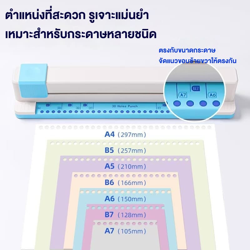 ส่งจากไทย เครื่องเจาะรู 30 รู สำหรับสมุดริง กระดาษ A4/B5/A5/B6/A5/B7/A7 เครื่องเจาะรูมัลติฟังก์ชัน รูปที่ 3