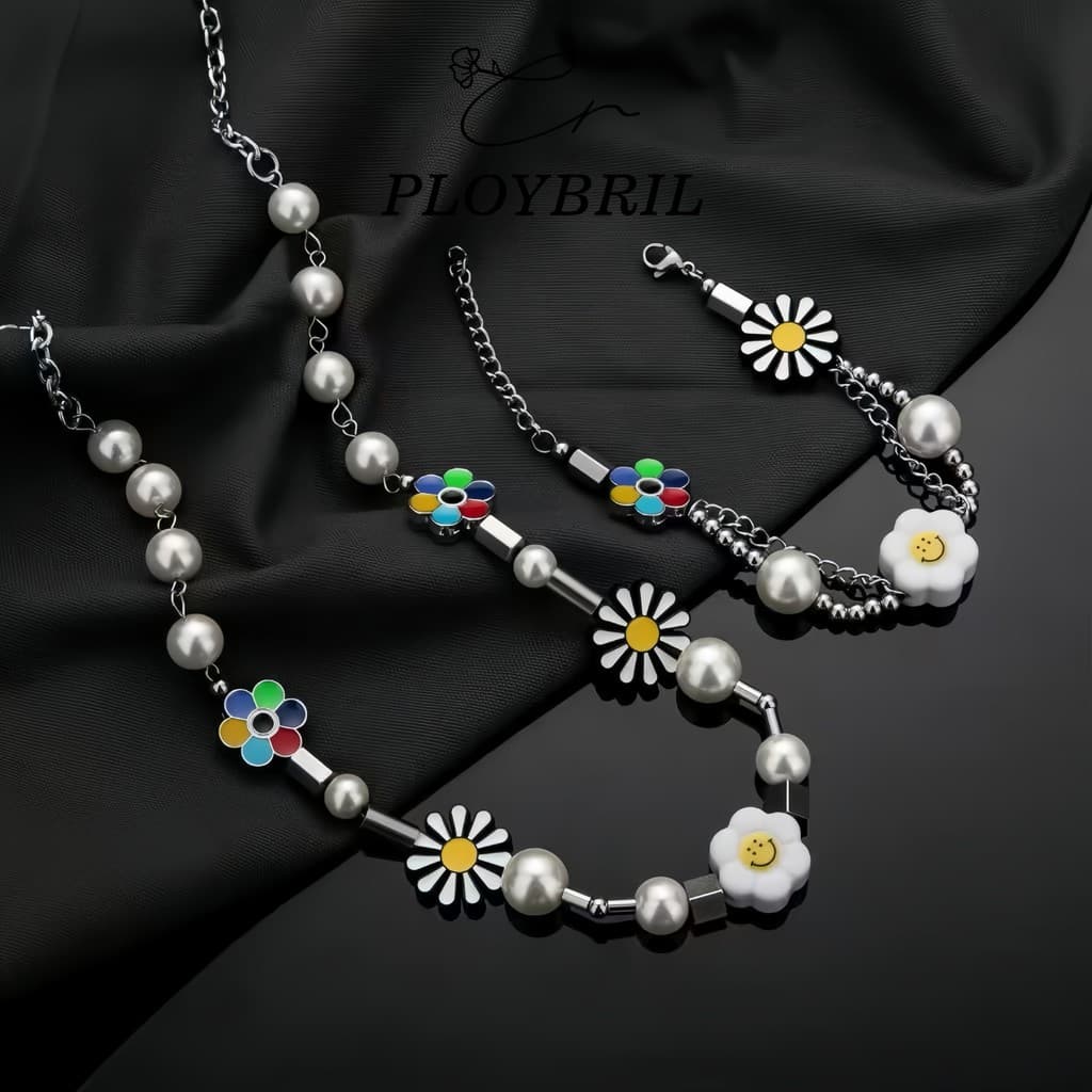 PLOYBRILสร้อยคอ-กำไลข้อมือ ดอกไม้ Unisex ชายหญิง ดีเทลแฟชั่นสุดฮิต Premium necklace flower Unisex S024/X038 รูปที่ 5