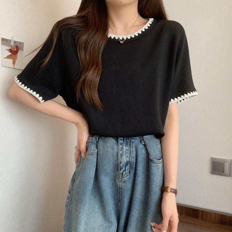 เสื้อสตรีแขนสั้นทรงหลวมขนาดใหญ่ เสื้อยืดฤดูร้อน เสื้อท่อนบนซ่อนหน้าท้อง รูปที่ 5