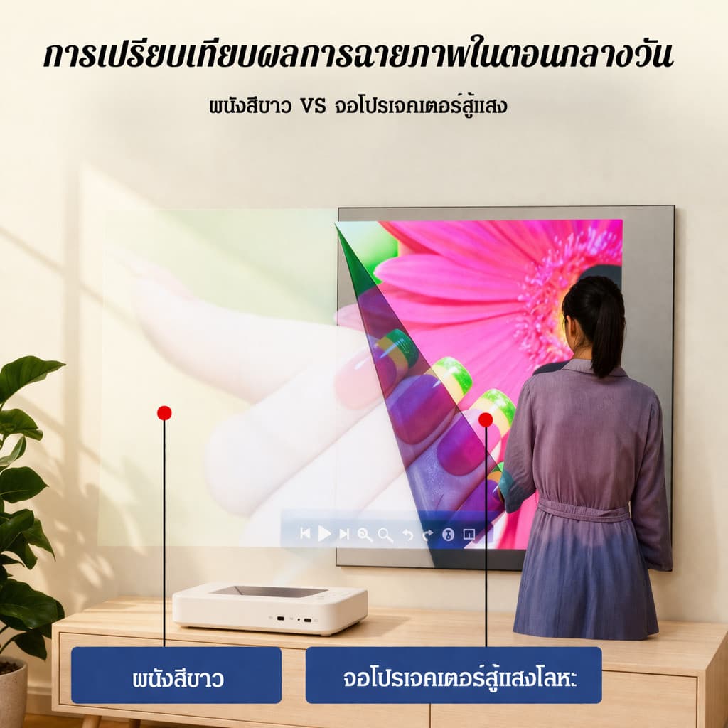 4kHDจอต้านแสงสำหรับโปรเจคเตอร์ PPHจอต้านแสง จอโปรเจคเตอร์ จอโปรเจคเตอร์พับได้แบบพกพาสำหรับใช้ในบ้าน รูปที่ 4