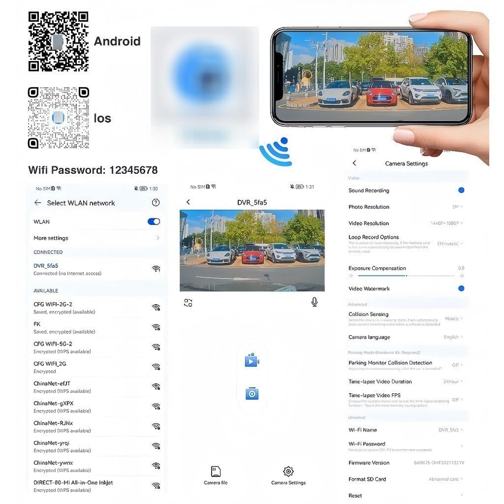 กล้องติดรถยนต์ 4K HD APP WI-FI ในตัว เก็บคลิปวงจร 360° องศามุมกว้าง กล้องหน้าคมชัด กล้องหน้ารถ รูปที่ 9