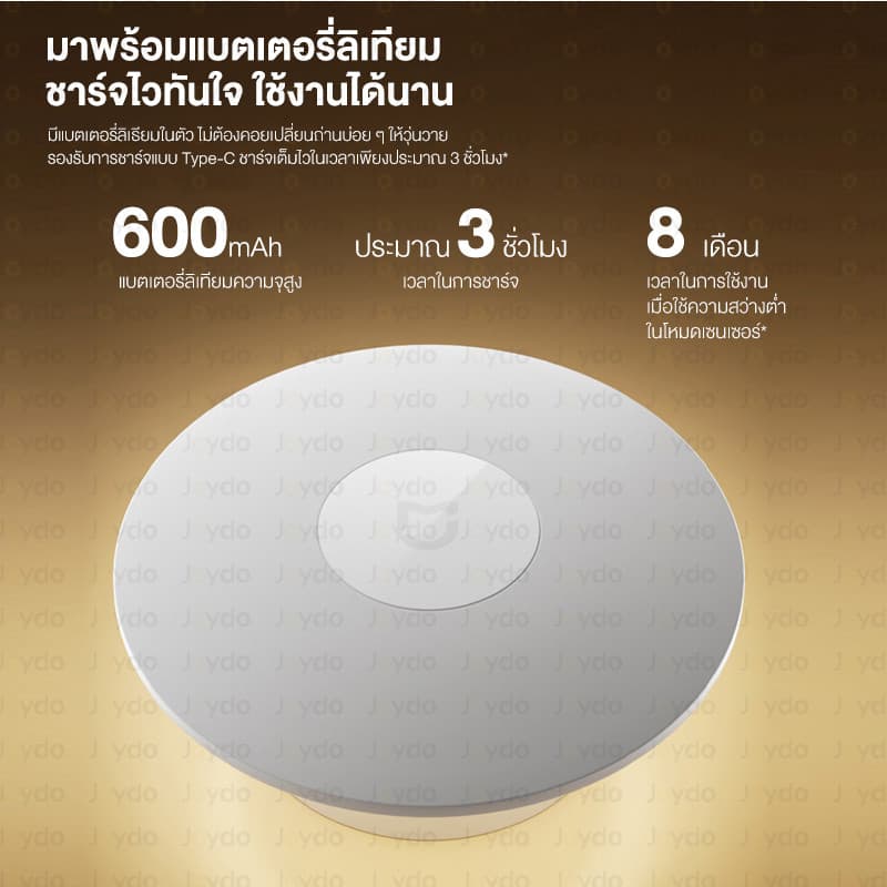 Xiaomi Mijia Night Light 3 ไฟกลางคืน ไฟส่องสว่างกลางคืน ไฟเซ็นเซอร์ เซ็นเซอร์หลอดไฟ รองรับการชาร์จ type-c ปรับได้ 600 mAh รูปที่ 3