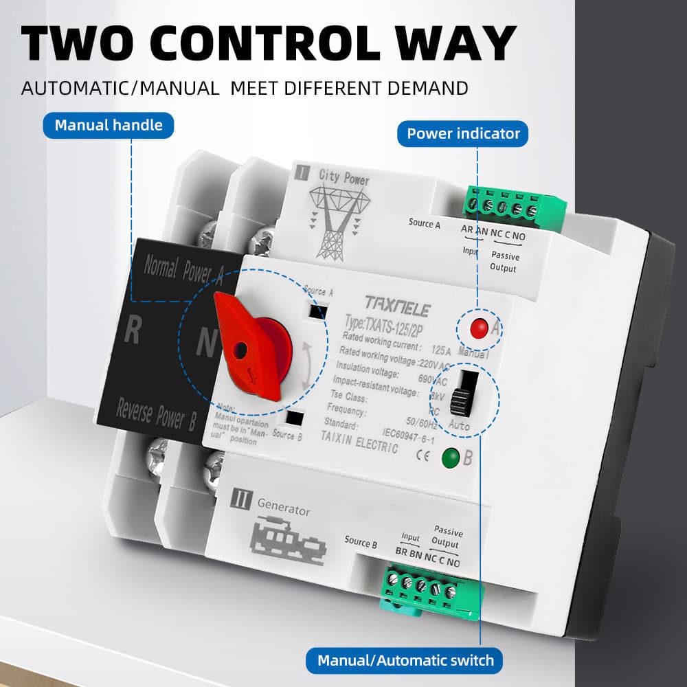 ATS สลับไฟ ATS Automatic Dual Power Transfer Switch 2P 63A/100A สลับไฟเร็ว น้อยกว่า 30ms รูปที่ 3
