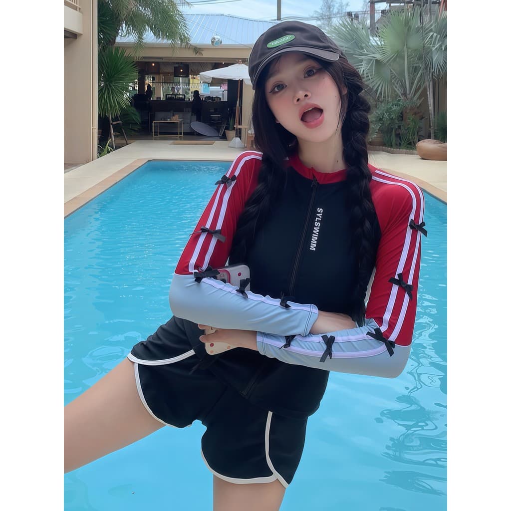BIKINI FACTORY ชุดว่ายน้ำผู้หญิงไม่โป๊ ชุดว่ายน้ำเรียบร้อย ชุดว่ายน้ำสปอต มีไซส์ S-L | น้ำหนัก 38-58 กก. Y643 รูปที่ 4